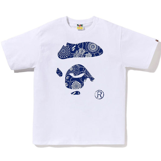 A BATHING APE BAPE JAPANESE INDIGO ART CAMO APE FACE TEE WHITE