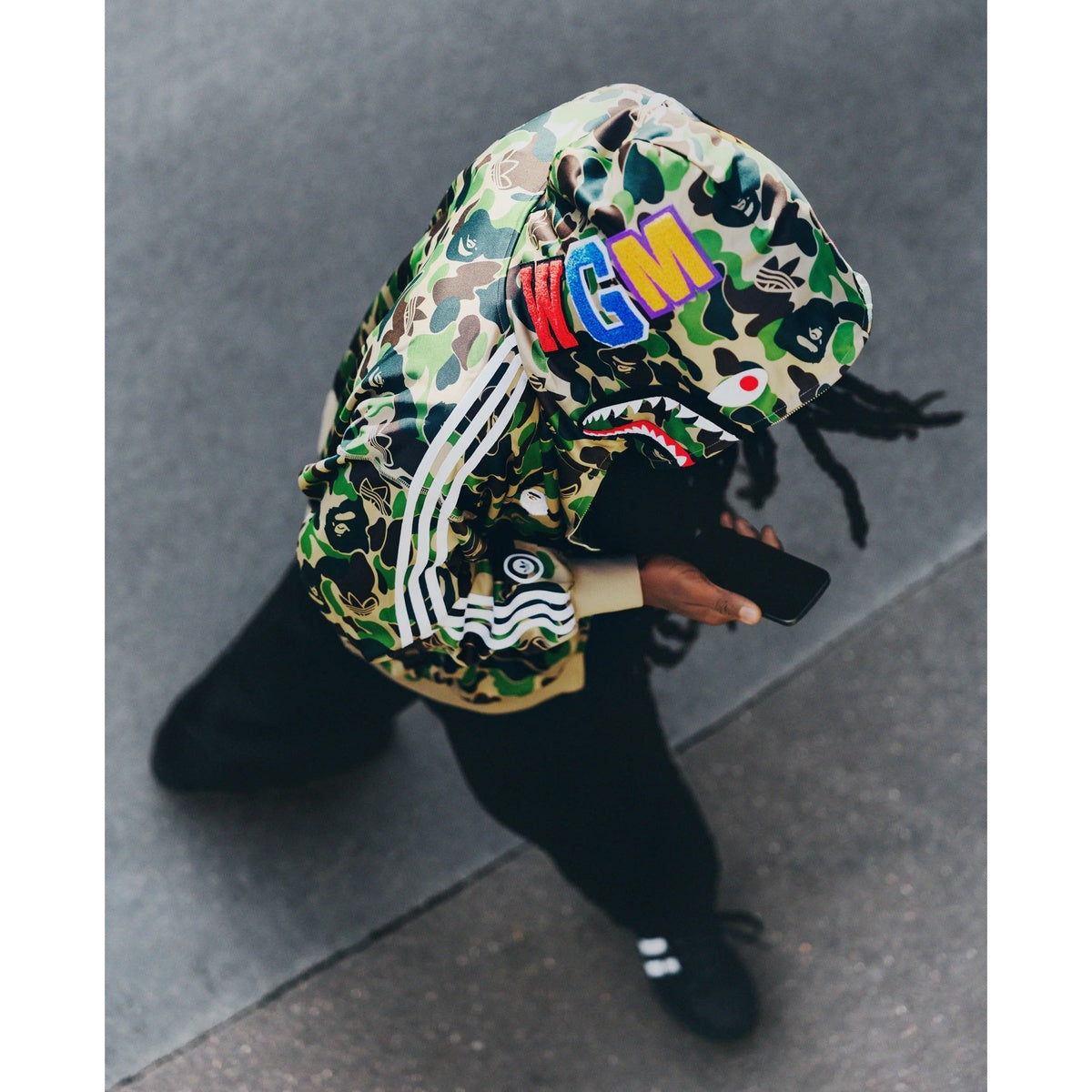 A BATHING APE BAPE ADIDAS World Cup Pack RELAXED FIT TRACK CAMO SHARK FULL ZIP HOODIE GREEN