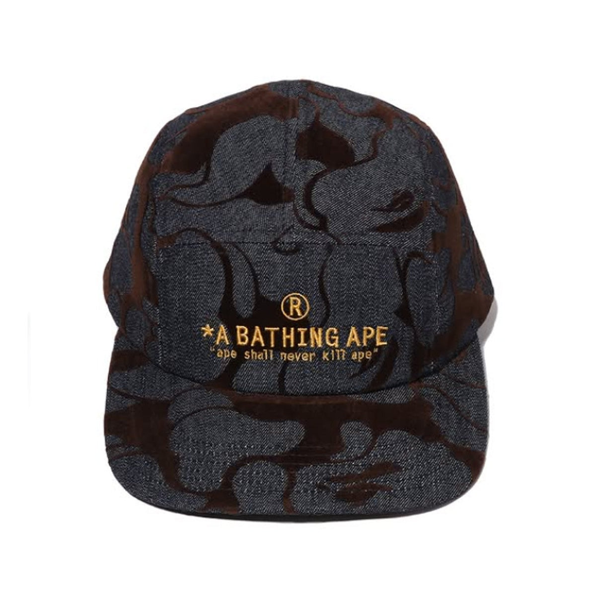 A BATHING APE BAPE CAMO FLOCKED DENIM JET CAP INDIGO