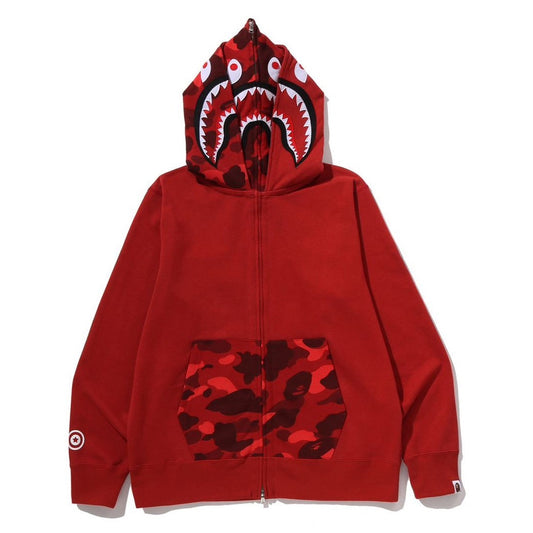 A BATHING APE BAPE COLOR CAMO SHARK FULL ZIP DOUBLE HOODIE RED