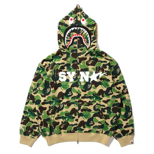 A BATHING APE BAPE SPOTIFY BY CENTRAL CEE CAMO SHARK FULL ZIP HOODIE GREEN