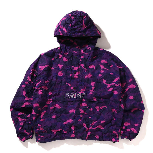A BATHING APE BAPE CRINKLE EFFECT COLOR CAMO HALF ZIP HOODIE JACKET PURPLE