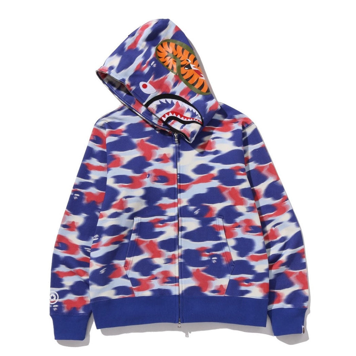 A BATHING APE BAPE SCREEN CAMO SHARK FULL ZIP HOODIE BLUE