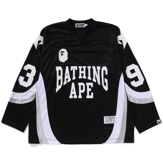 A BATHING APE BAPE LINE CAMO JACQUARD LOGO RELAXED FIT ICE HOCKEY JERSEY BLACK