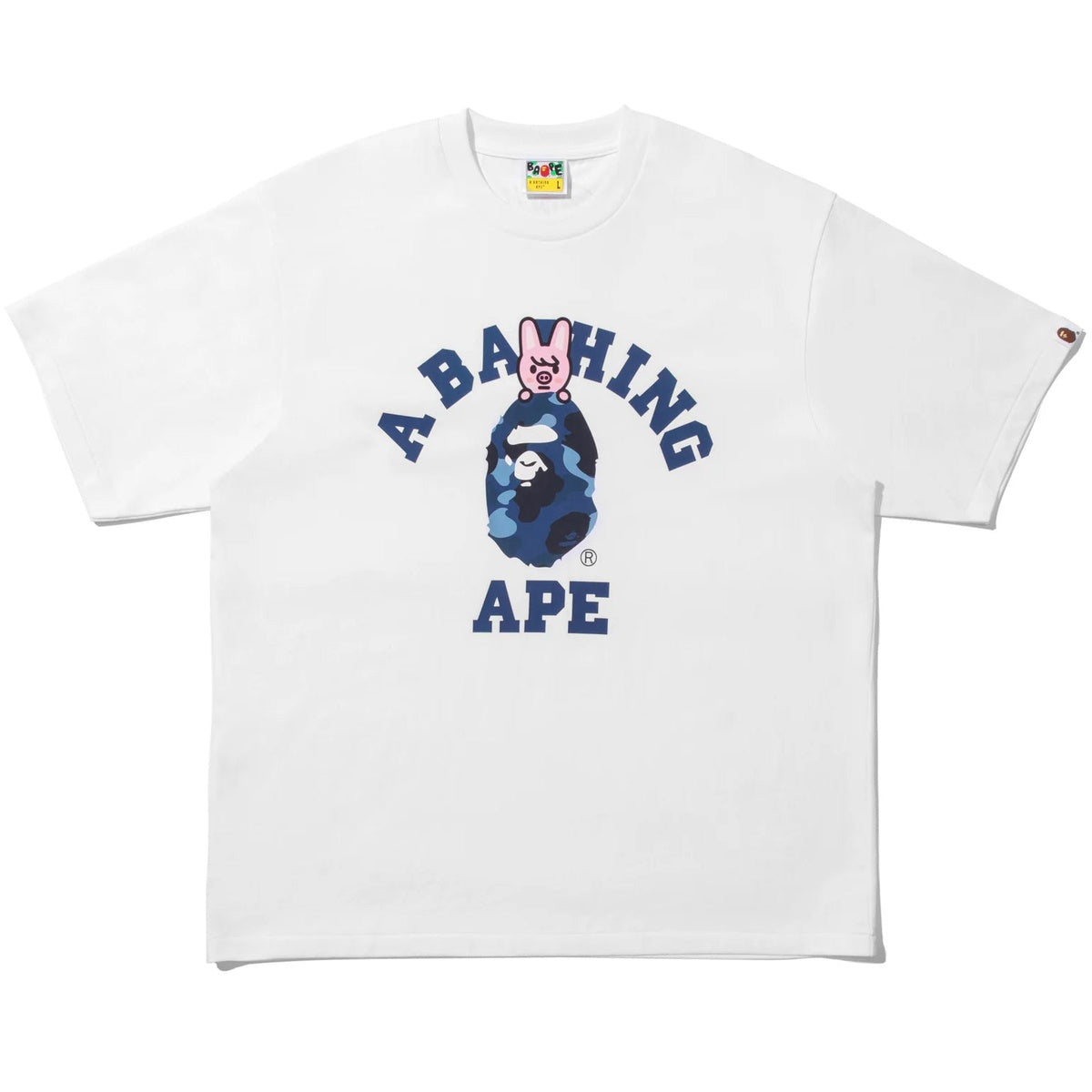 A BATHING APE BAPE STRAYKIDS DWAEKKI COLLEGE TEE WHITE