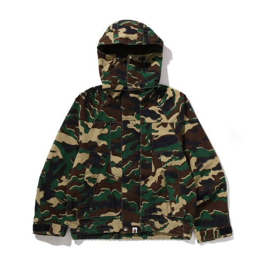A BATHING APE BAPE GLITCH WOODLAND CAMO SHORT SNOWBOARD JACKET GREEN