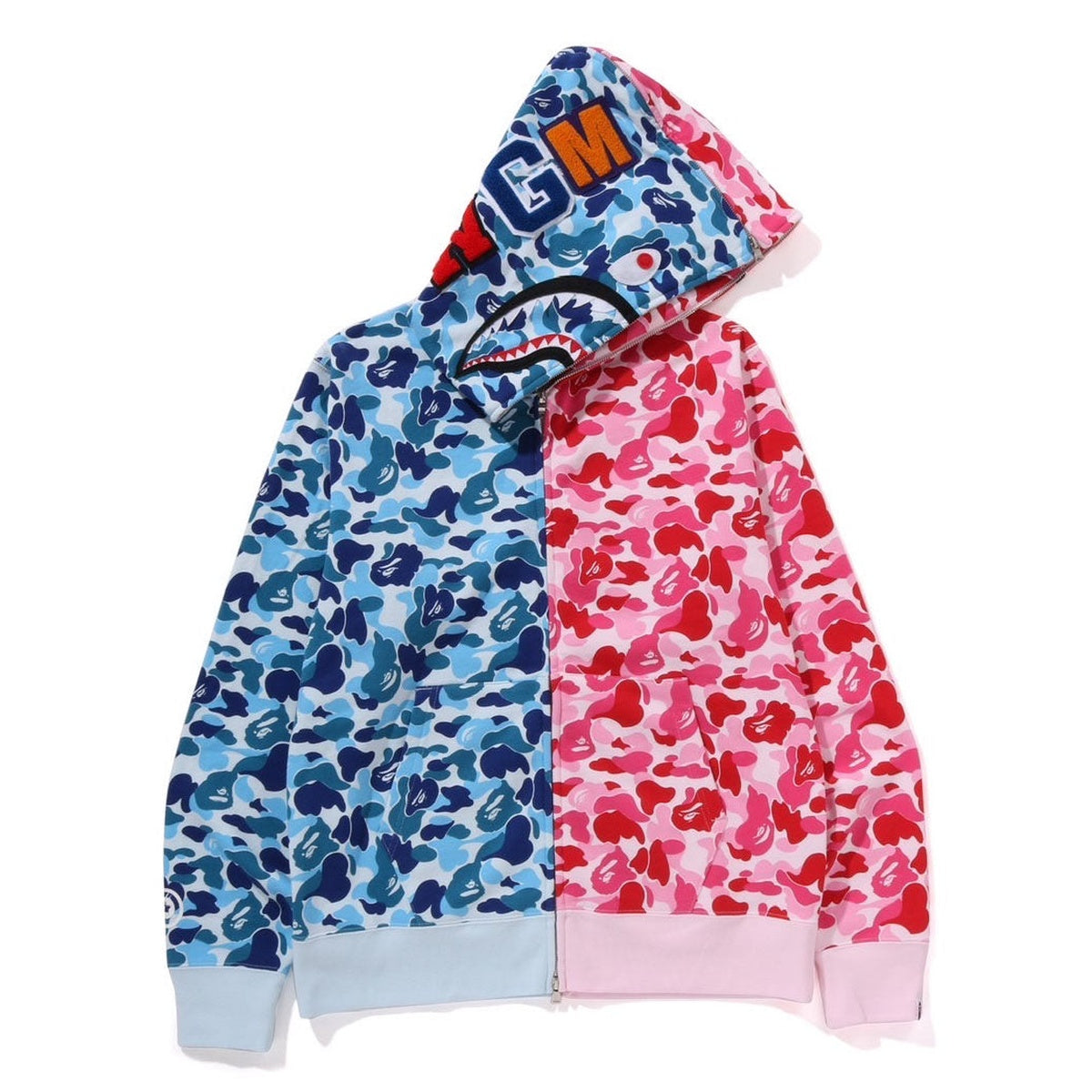 A BATHING APE BAPE ABC CAMO SEPARATE SHARK FULL ZIP HOODIE BLUE PINK
