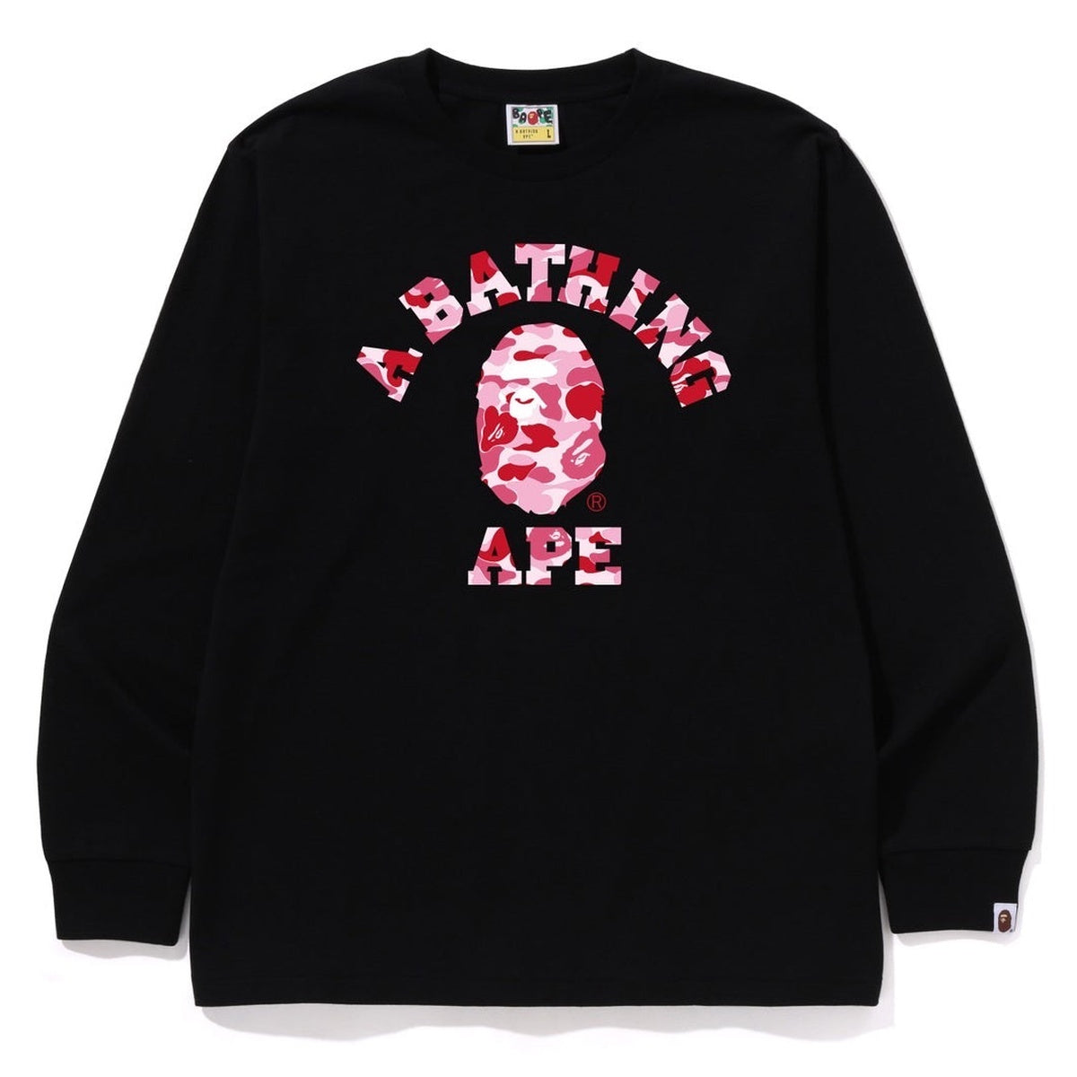 A BATHING APE BAPE ABC CAMO COLLEGE L/S TEE BLACK PINK