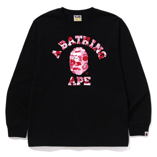 A BATHING APE BAPE ABC CAMO COLLEGE L/S TEE BLACK PINK