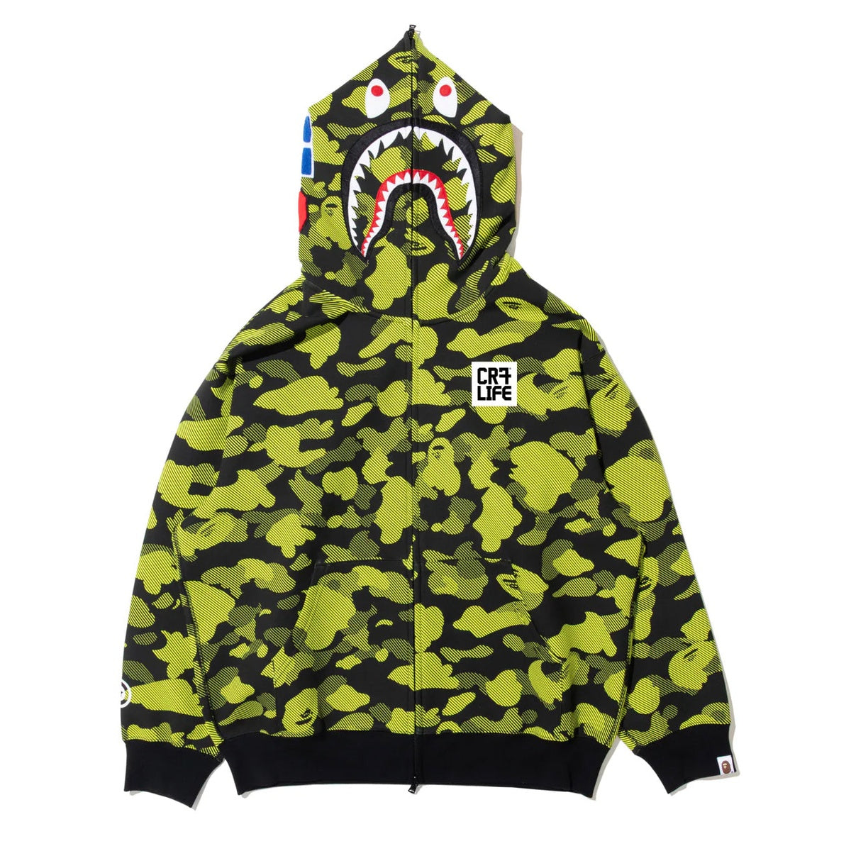 A BATHING APE BAPE CR7 LIFE LOGO RELAXED FIT SHARK FULL ZIP HOODIE GREEN
