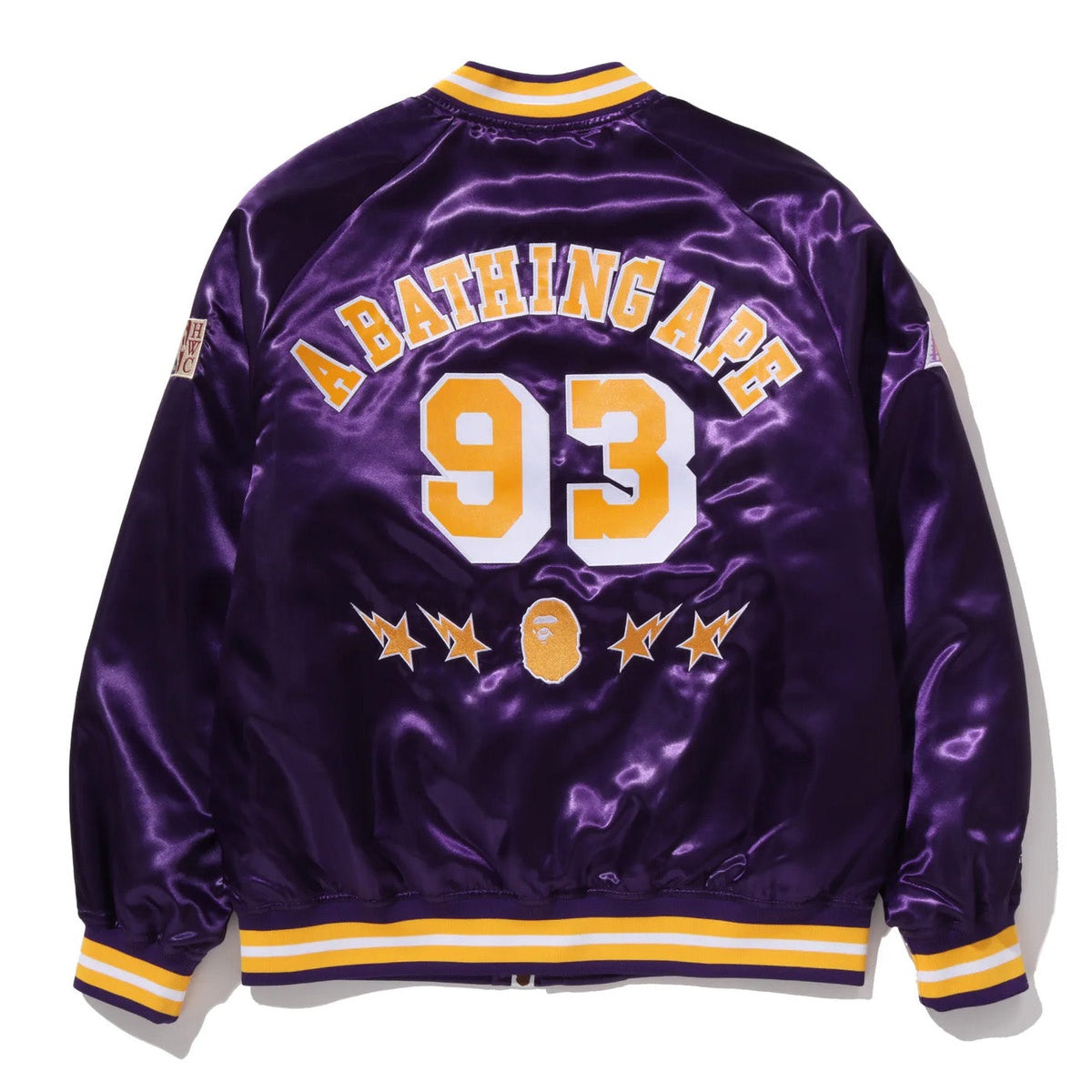 A BATHING APE BAPE M&N NBA LOS ANGELS LAKERS SATIN JACKET PURPLE