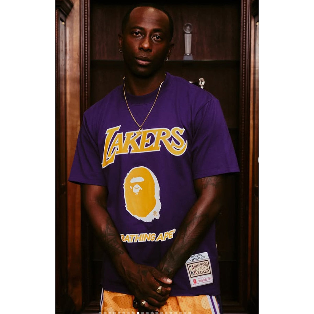 A BATHING APE BAPE M&N NBA LOS ANGELES LAKERS TEE YELLOW