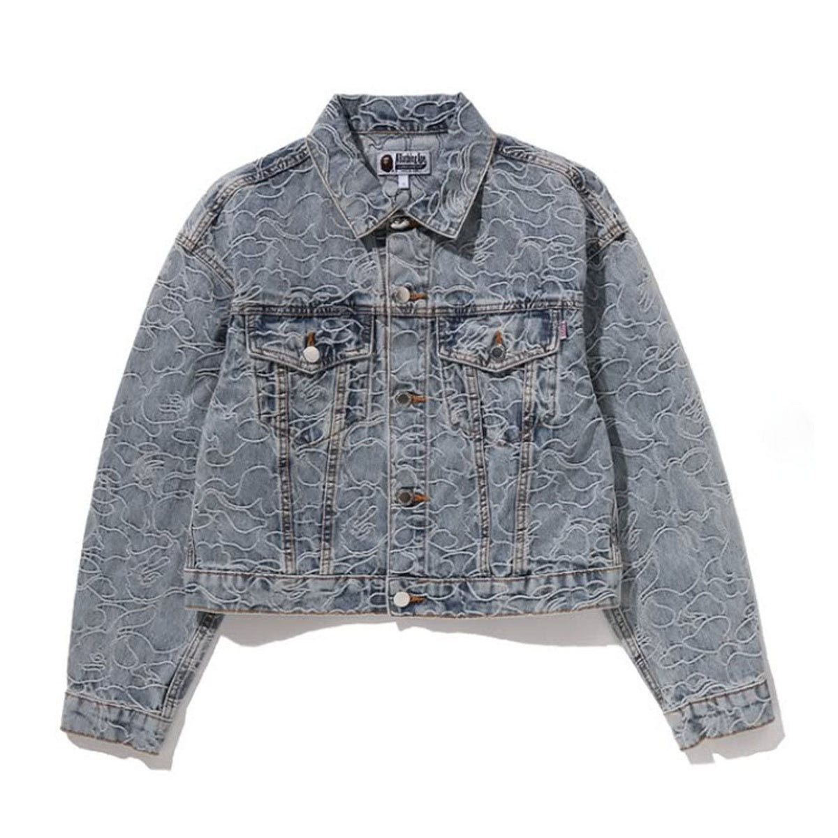 A BATHING APE BAPE Ladies' LINE CAMO CROPPED DENIM JACKET INDIGO