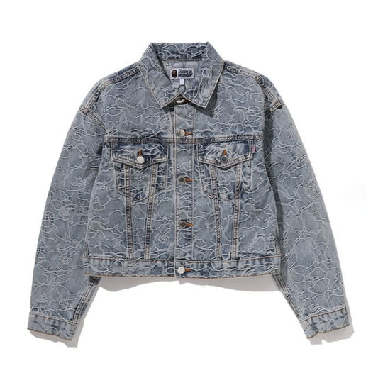 A BATHING APE BAPE Ladies' LINE CAMO CROPPED DENIM JACKET INDIGO