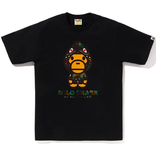A BATHING APE BAPE 1ST CAMO MILO SHARK FZH TEE BLACK GREEN