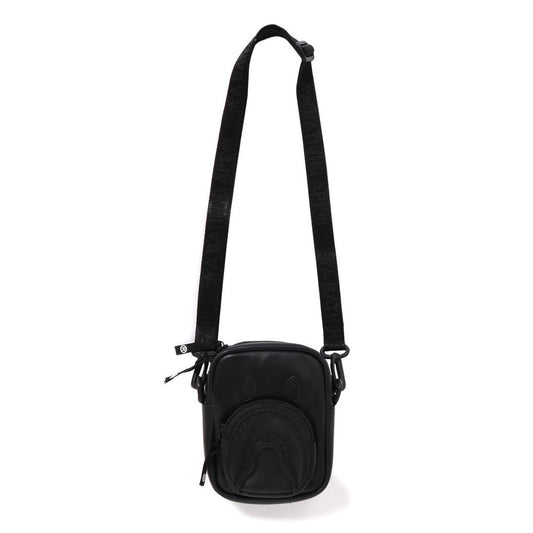 A BATHING APE BAPE SHARK LEATHER MINI BAG BLACK