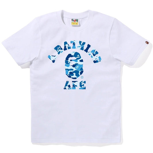 A BATHING APE BAPE Ladies' ABC CAMO COLLEGE TEE WHITE BLUE