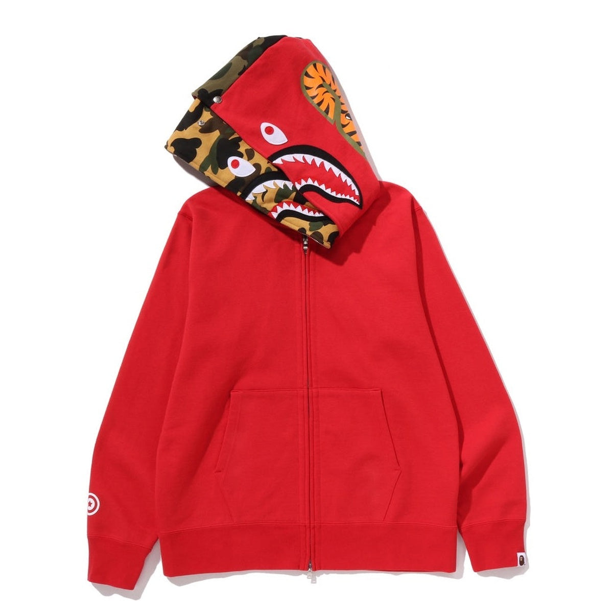 A BATHING APE BAPE SHARK FULL ZIP DOUBLE HOODIE RED