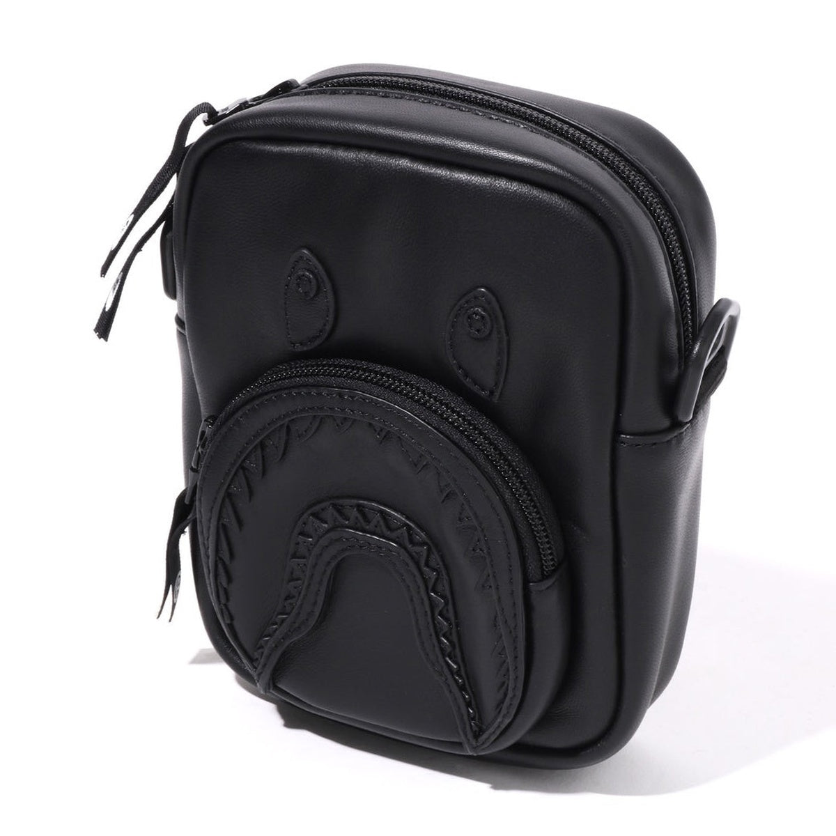 A BATHING APE BAPE SHARK LEATHER MINI BAG BLACK
