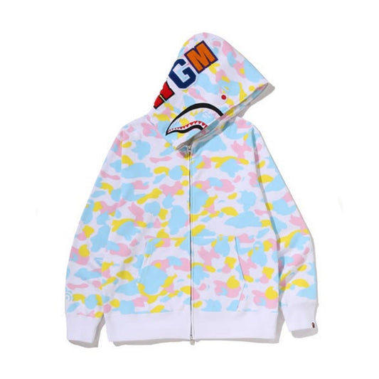 A BATHING APE BAPE MULTI CAMO SHARK FULL ZIP HOODIE WHITE