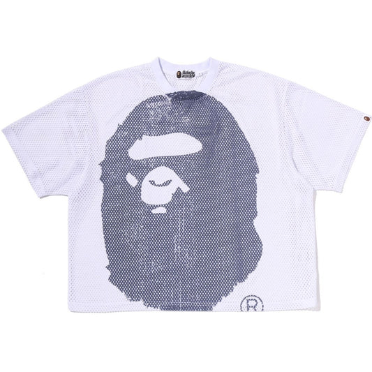 A BATHING APE BAPE WATER PRINT APE HEAD MESH RELAXED FIT TEE WHITE