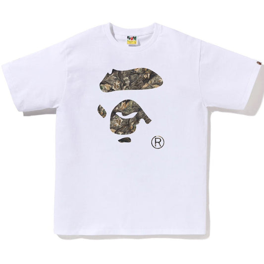 A BATHING APE BAPE TREE EDGE CAMO APE FACE TEE WHITE BROWN