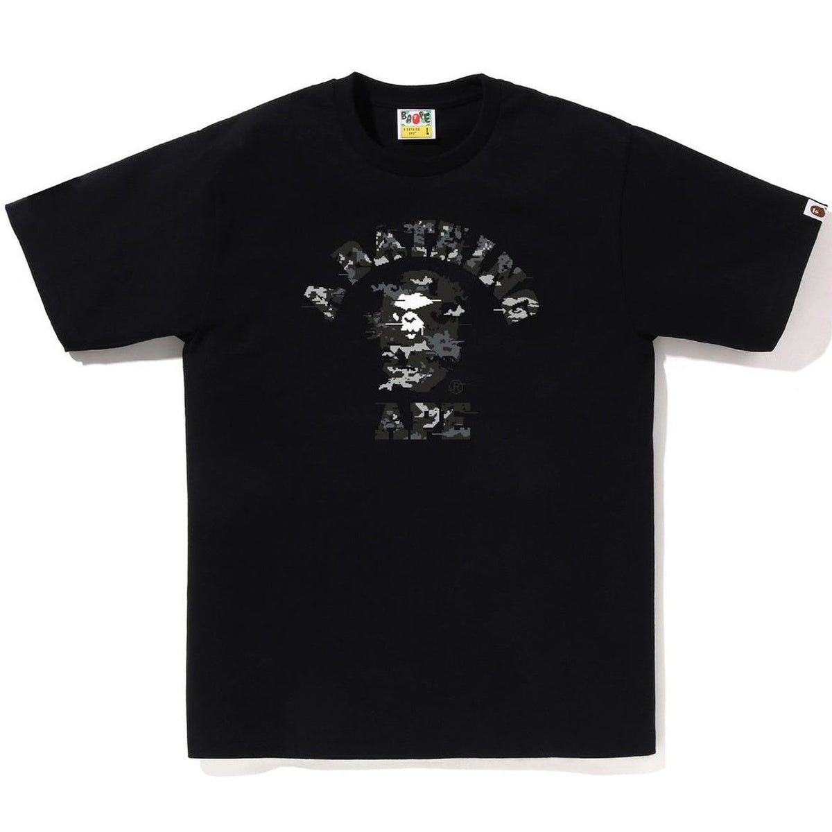 A BATHING APE BAPE MULTI PIXEL CAMO COLLEGE TEE BLACK BLACK