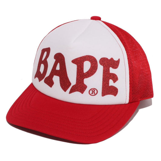 A BATHING APE BAPE GLITTER PRINT MESH CAP RED