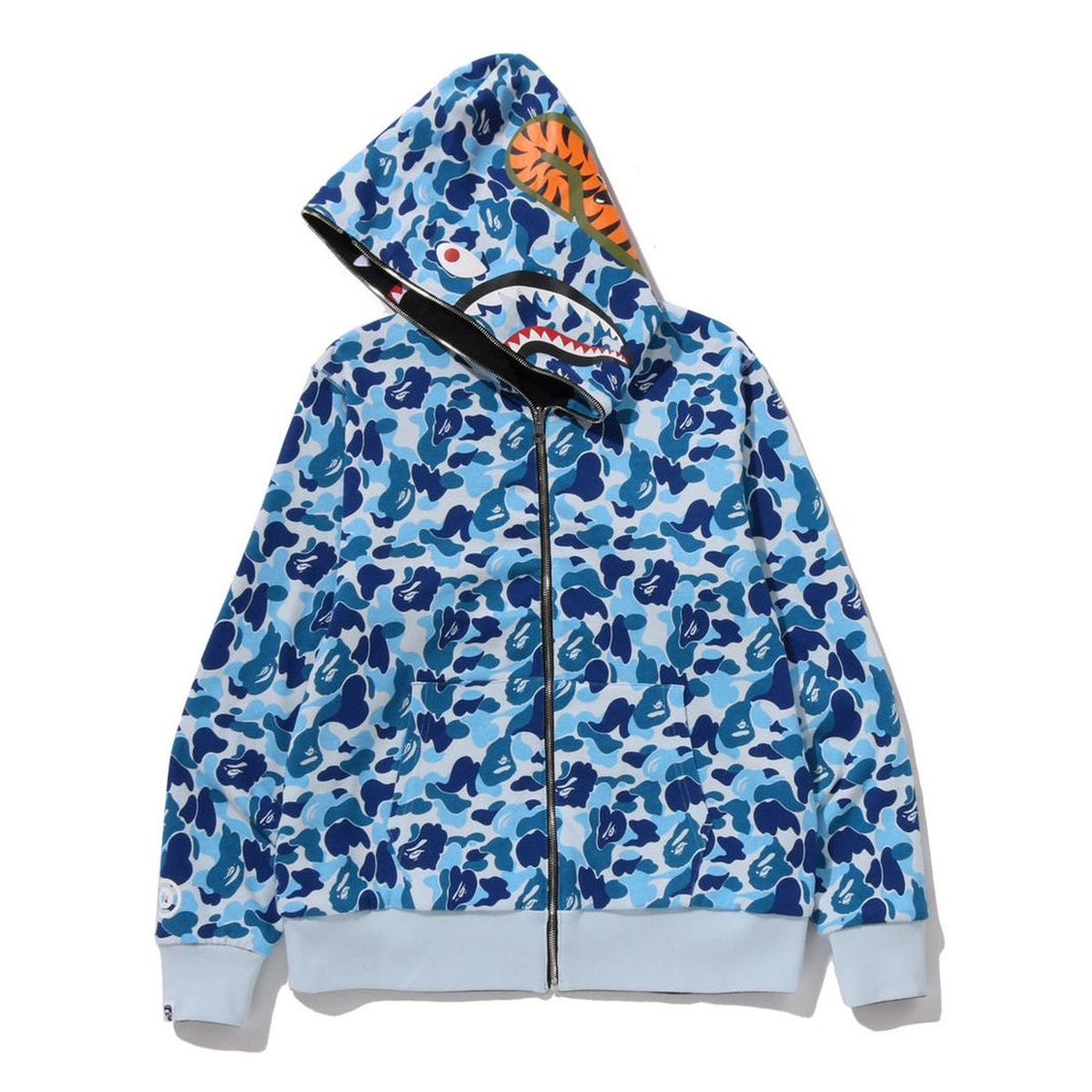 A BATHING APE BAPE ABC CAMO REVERSIBLE SHARK FULL ZIP HOODIE BLUE