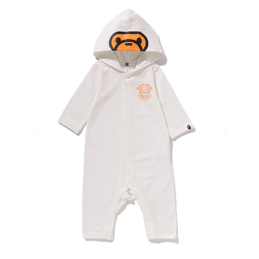 A BATHING APE BAPE KIDS BABY MILO HOODIE ROMPERS WHITE