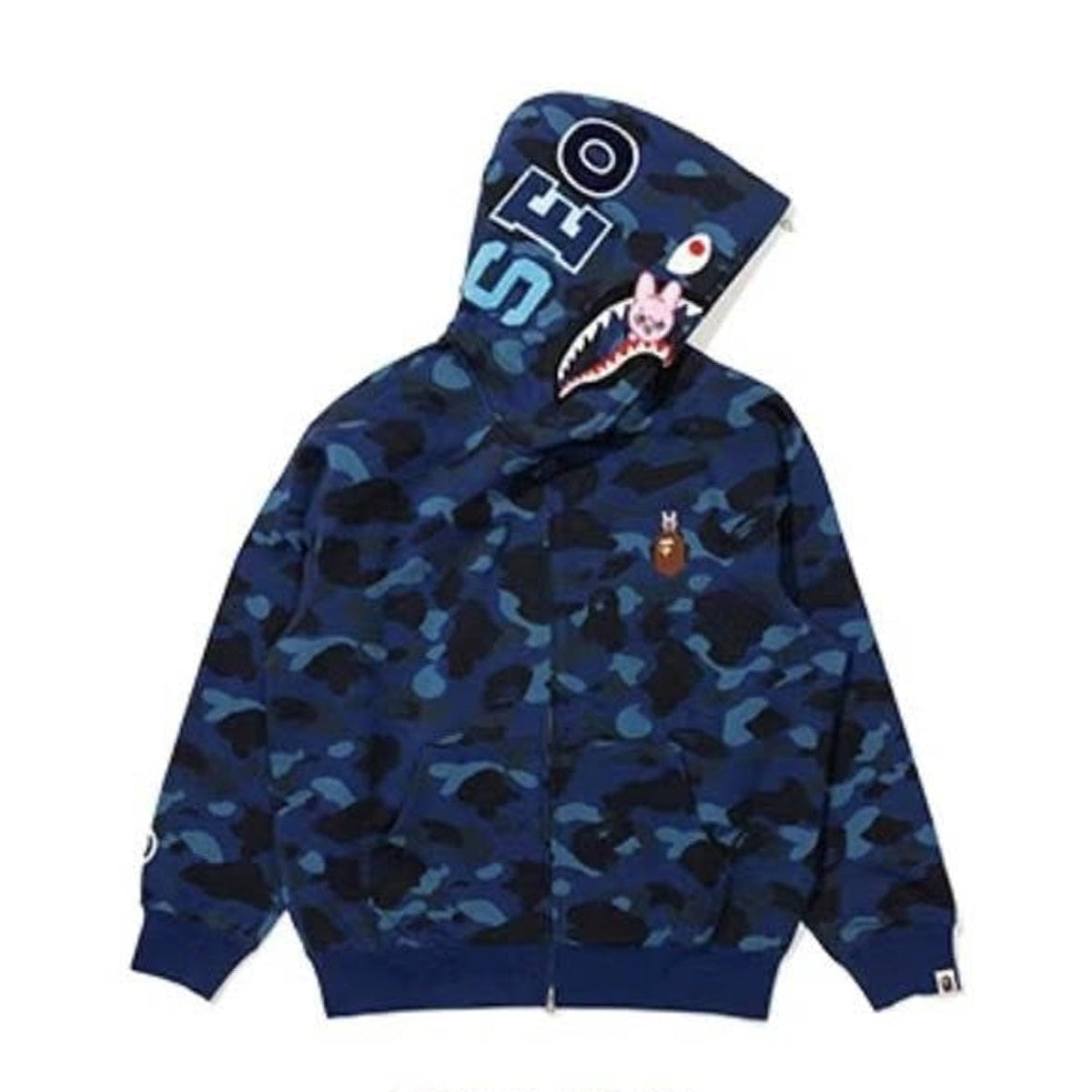 A BATHING APE BAPE STRAYKIDS DWAEKKI SHARK FULL ZIP HOODIE NAVY