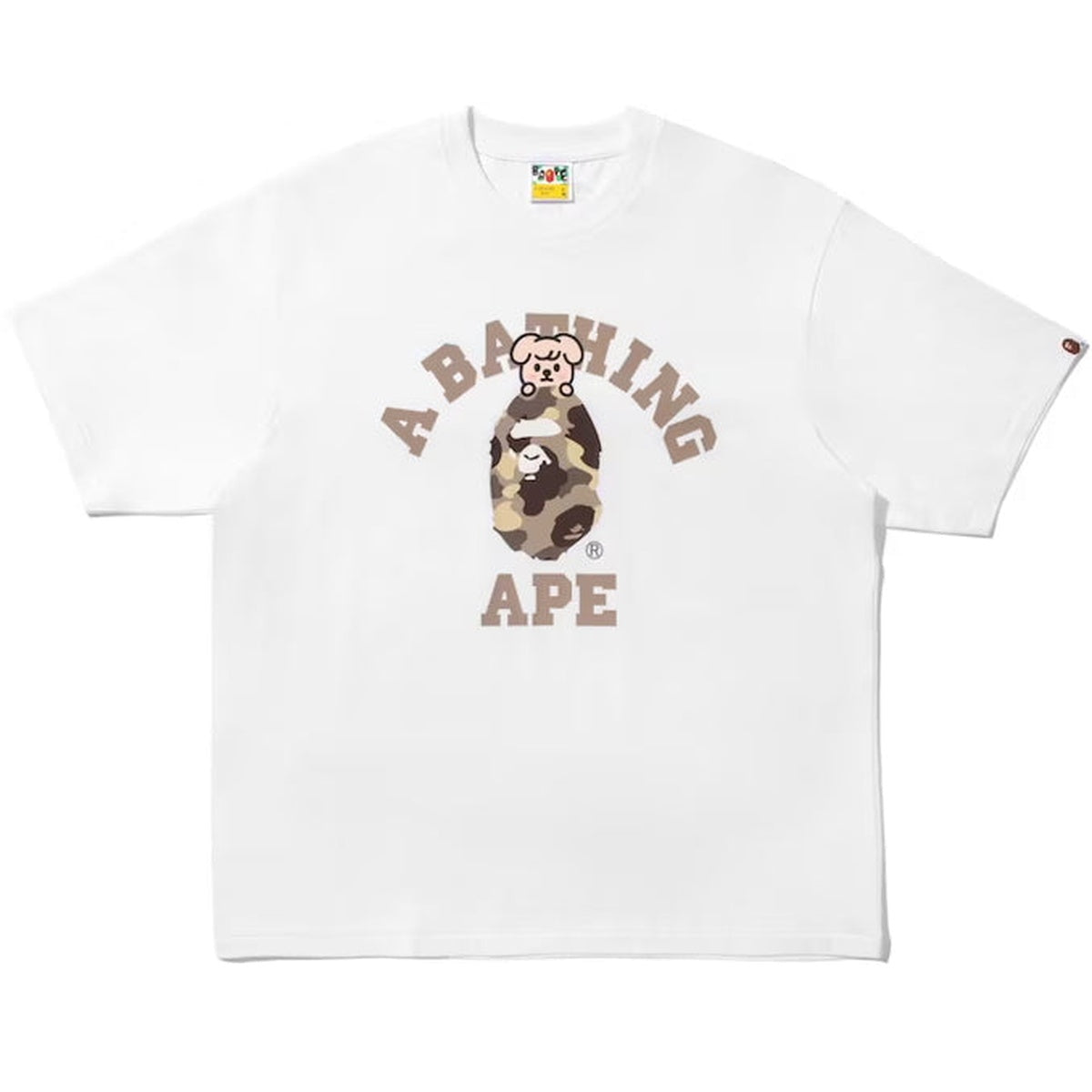 A BATHING APE BAPE STRAYKIDS PUPPYM COLLEGE TEE WHITE