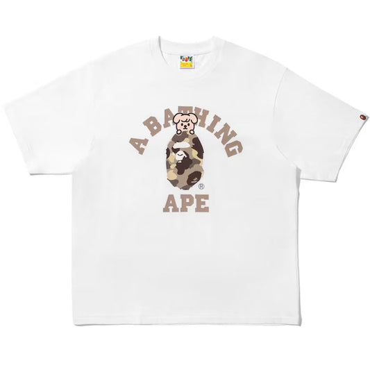 A BATHING APE BAPE STRAYKIDS PUPPYM COLLEGE TEE WHITE