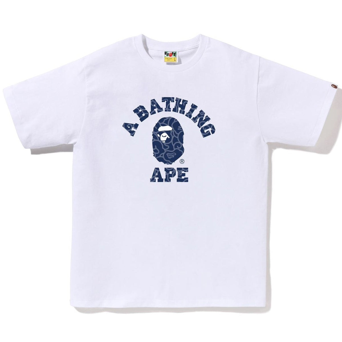 A BATHING APE BAPE JAPANESE CLOUD CAMO COLLEGE TEE WHITE