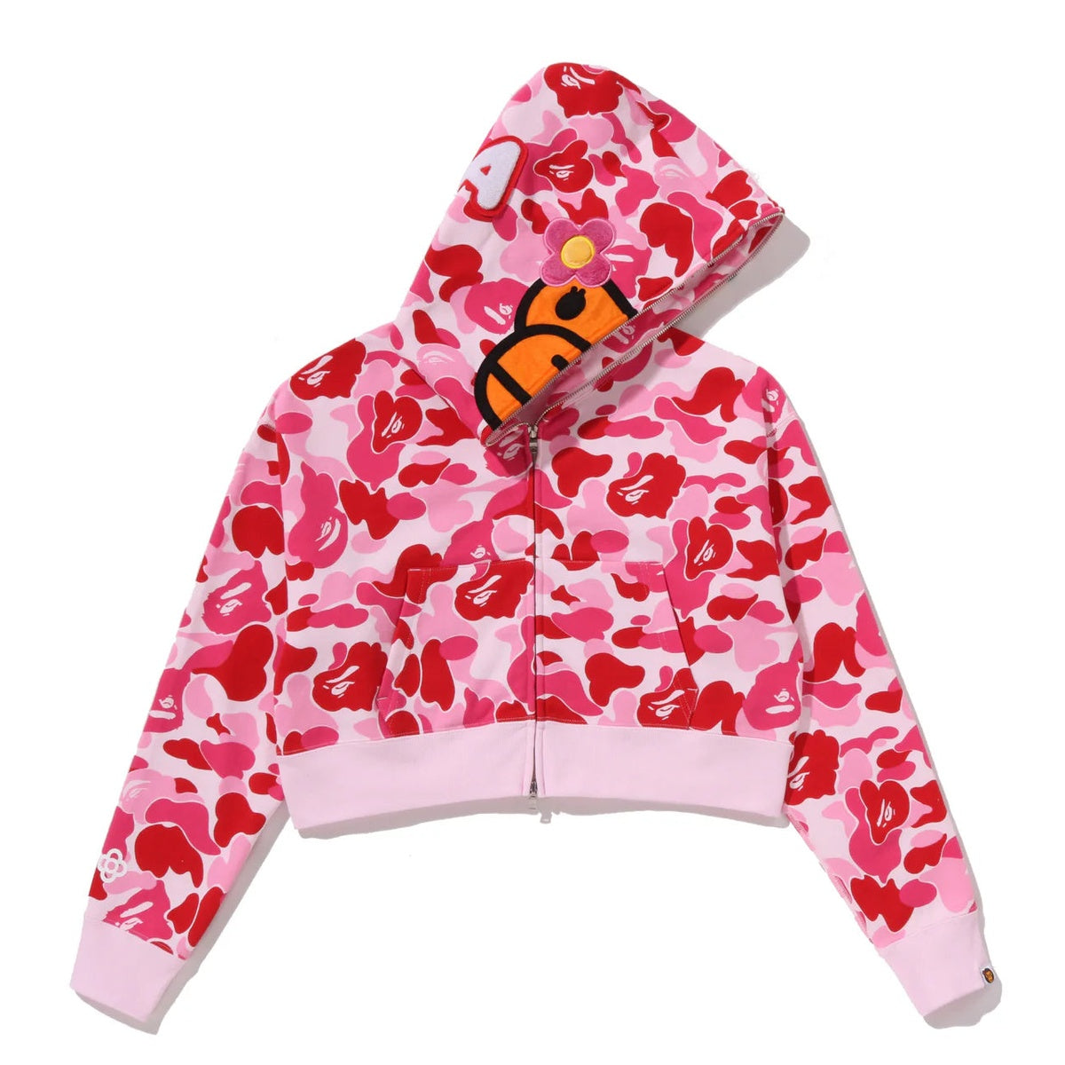 A BATHING APE BAPE LADIES' ABC CAMO BABY LISA CROPPED FULL ZIP HOODIE PINK