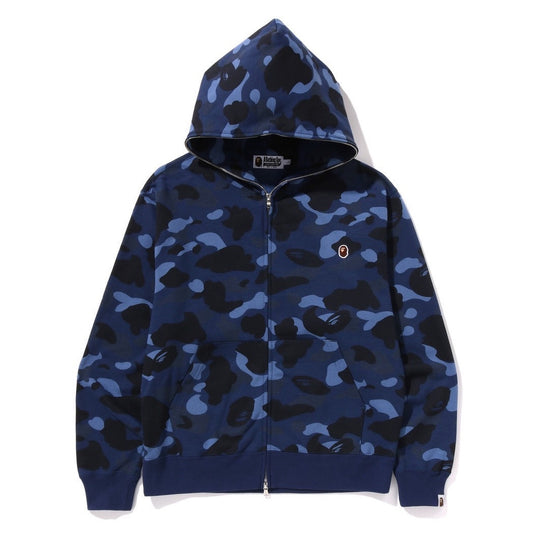A BATHING APE BAPE ONE POINT COLOR CAMO CROPPED FULL ZIP HOODIE NAVY