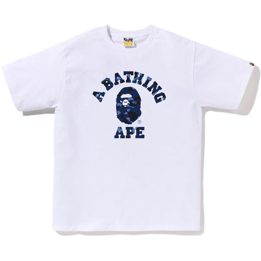 A BATHING APE BAPE COLOR CAMO COLLEGE TEE WHITE NAVY