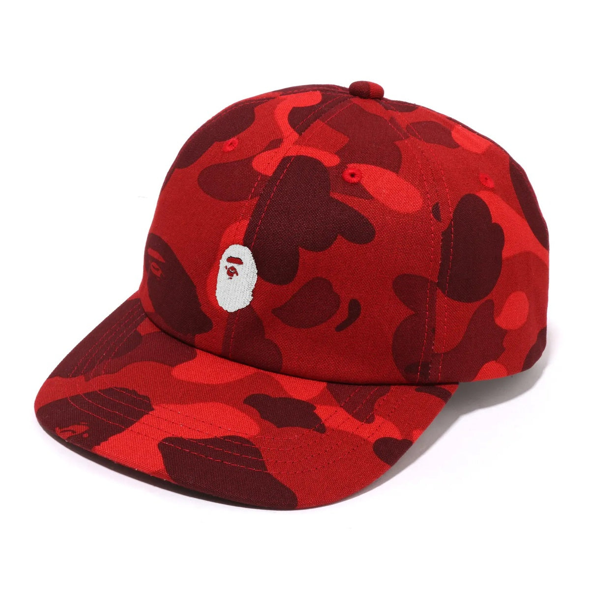 A BATHING APE BAPE COLOR CAMO APE HEAD ONE POINT PANEL CAP - ONLINE EXCLUSIVE - RED