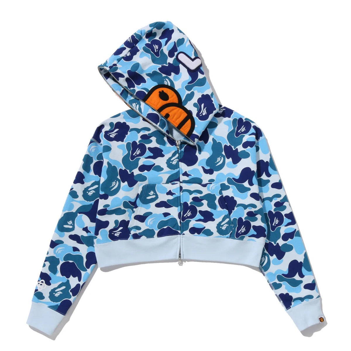 A BATHING APE BAPE LADIES' ABC CAMO BABY LISA CROPPED FULL ZIP HOODIE BLUE