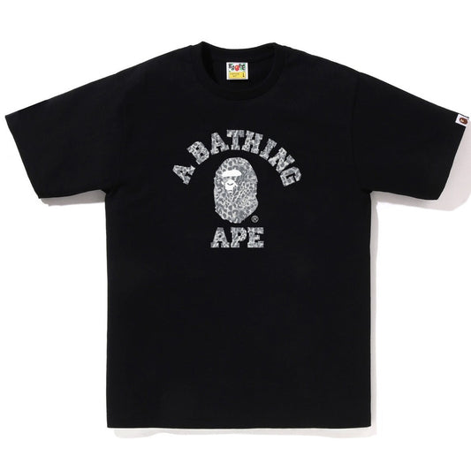 A BATHING APE BAPE WILD LEOPARD PATTERN COLLEGE TEE BLACK GRAY