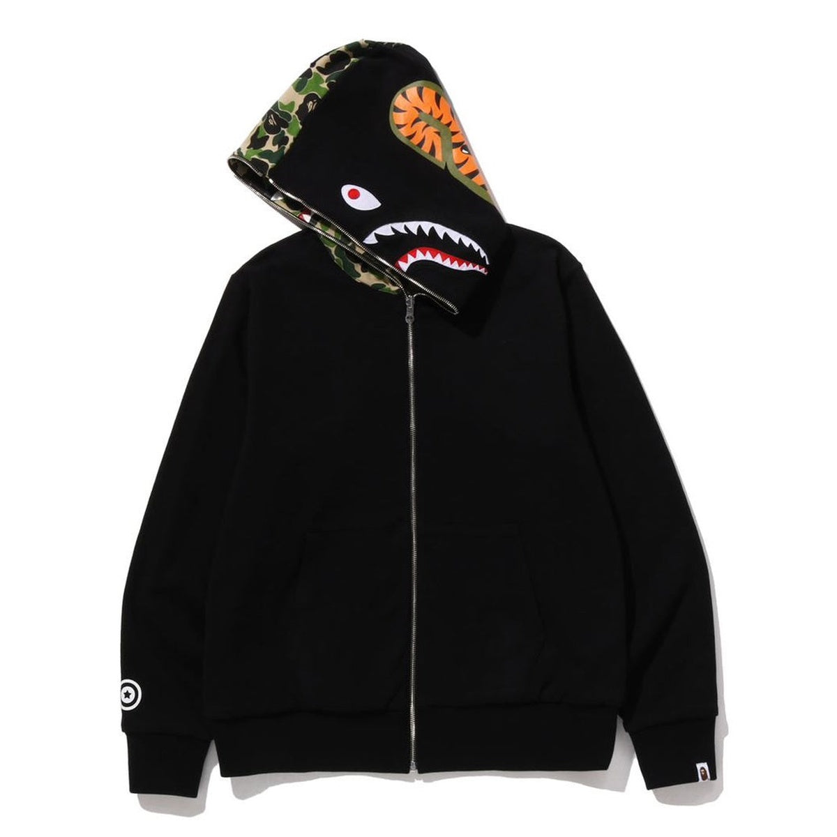 A BATHING APE BAPE ABC CAMO REVERSIBLE SHARK FULL ZIP HOODIE GREEN