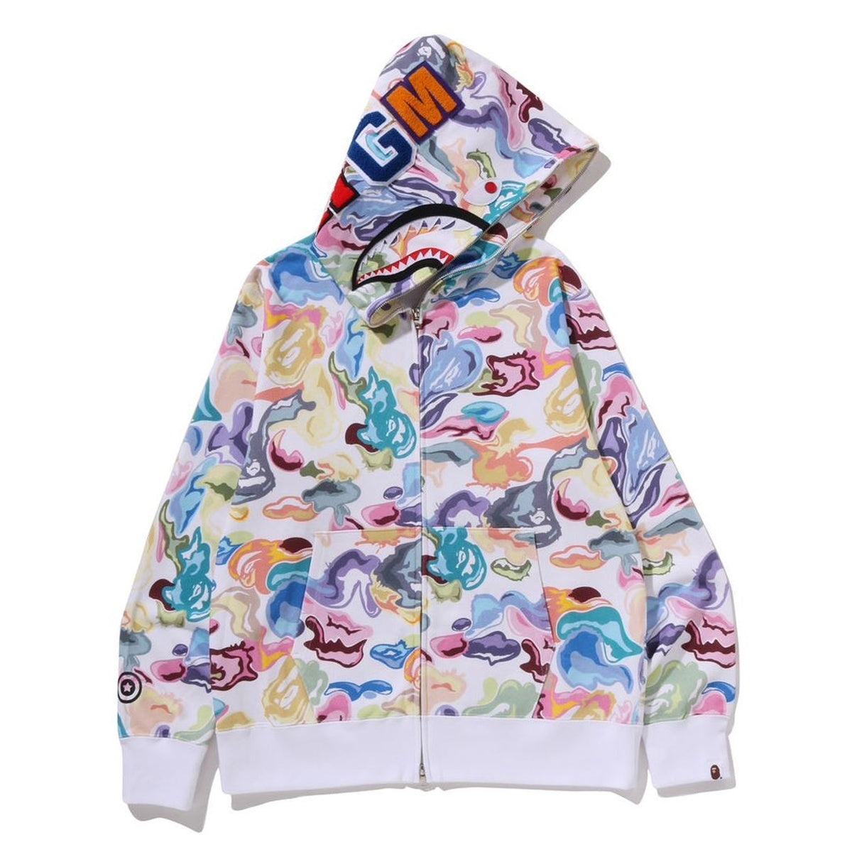 A BATHING APE BAPE ART CAMO SHARK FULL ZIP HOODIE WHITE