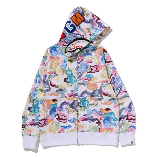 A BATHING APE BAPE ART CAMO SHARK FULL ZIP HOODIE WHITE