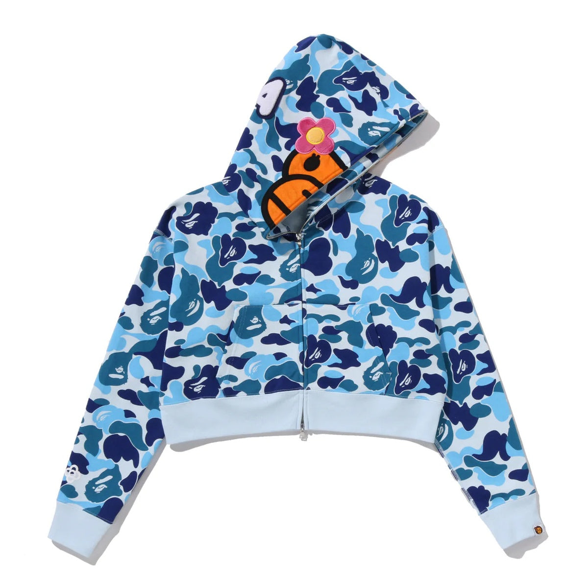 A BATHING APE BAPE LADIES' ABC CAMO BABY LISA CROPPED FULL ZIP HOODIE BLUE