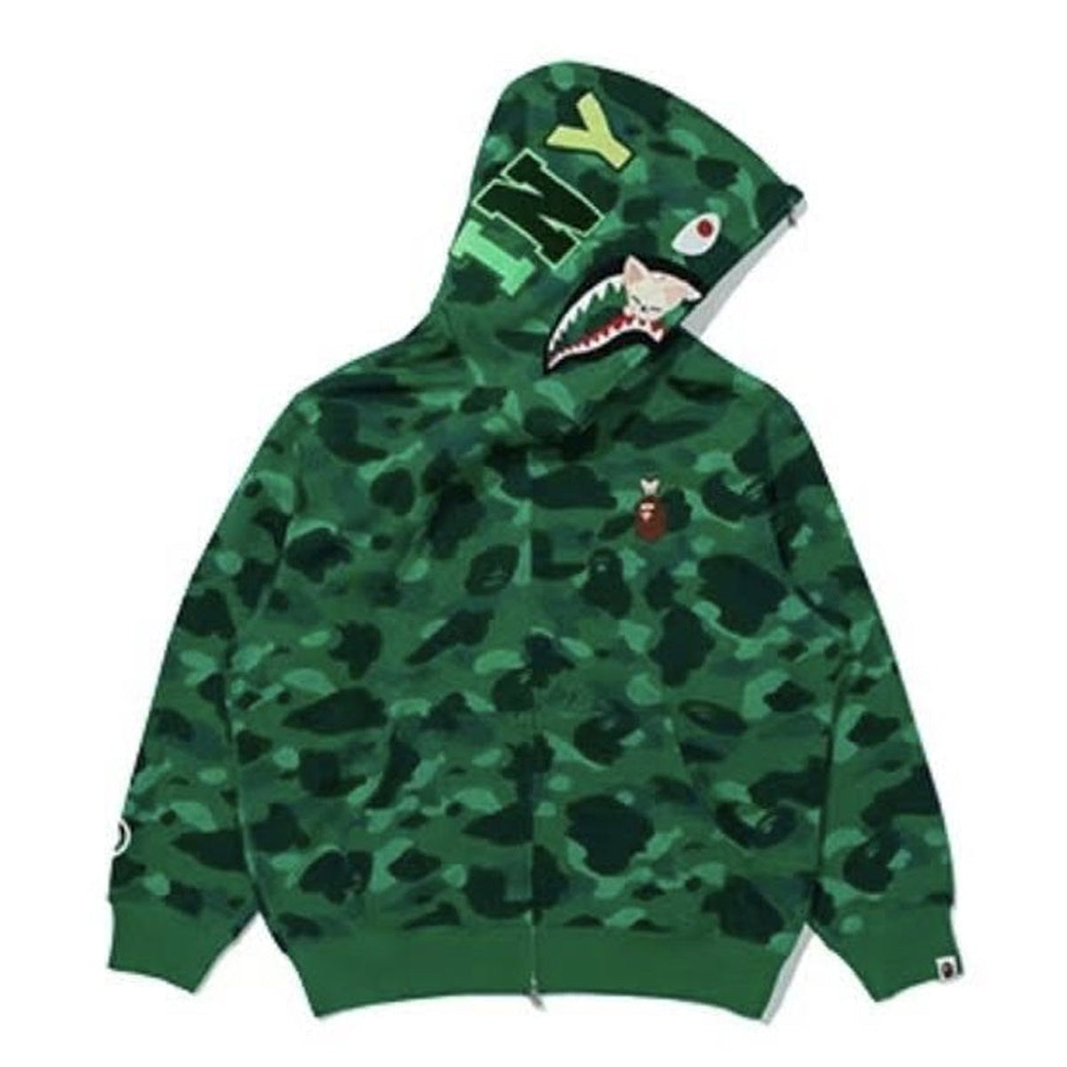 A BATHING APE BAPE STRAYKIDS FOXI.NY SHARK FULL ZIP HOODIE GREEN