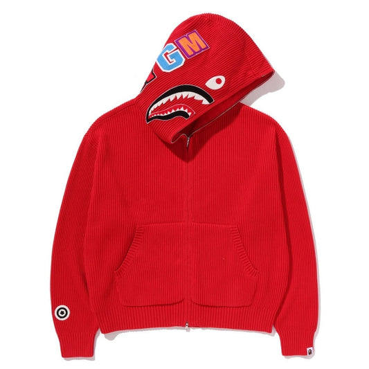 A BATHING APE BAPE SHARK FULL ZIP KNIT HOODIE RED
