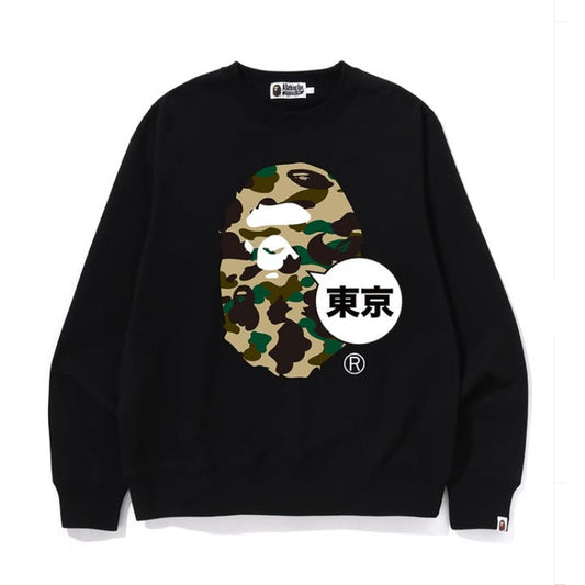 A BATHING APE BAPE 1ST CAMO TOKYO EXCLUSIVE APE HEAD CREWNECK SWEAT SHIRT BLACK