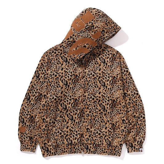 A BATHING APE BAPE WILD LEOPARD PATTERN SHARK RELAXED FULL ZIP HOODIE BEIGE