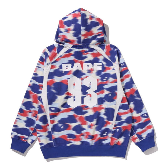 A BATHING APE BAPE CREEN CAMO FOOTBALL LOGO RELAXED FIT PULLOVER HOODIE BLUE