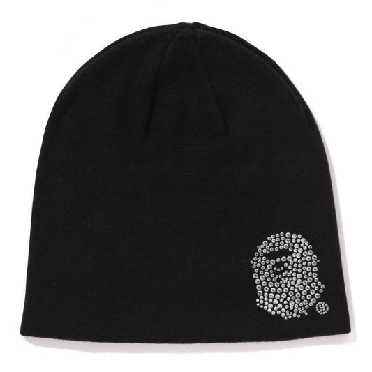 A BATHING APE BAPE Ladies' CRYSTAL APE HEAD BEANIE BLACK